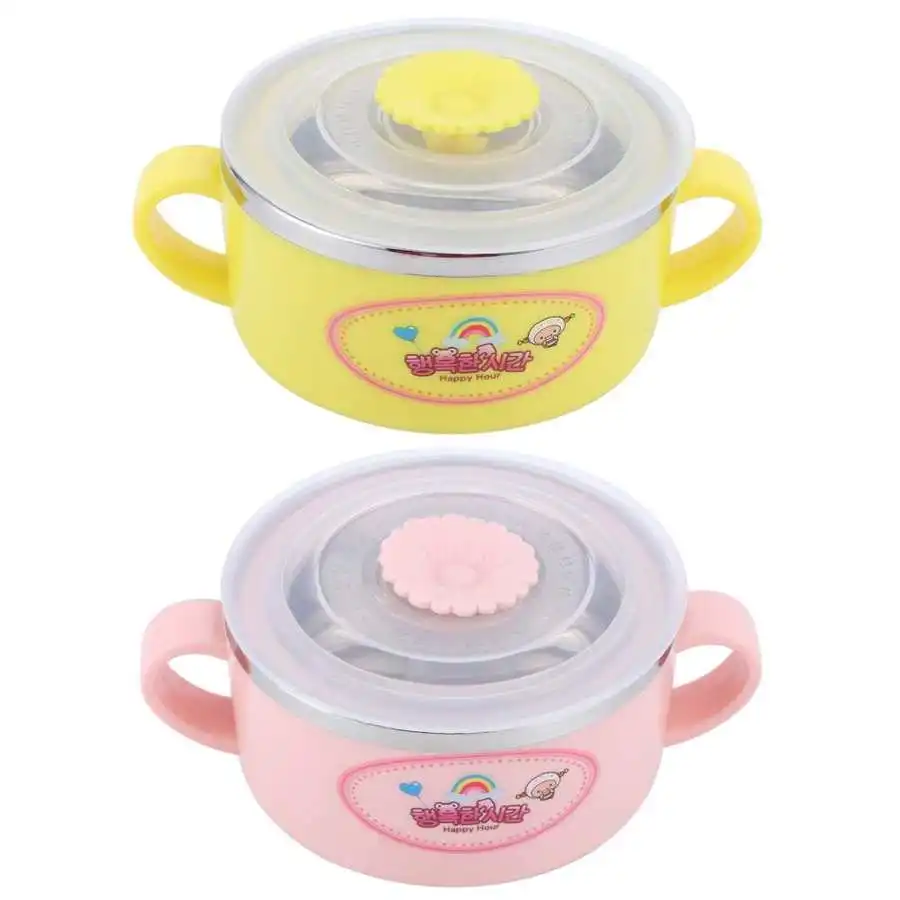 

Baby Tableware Set Stainless Steel Cute Cartoon Thermal Dishes Kid Hot Water Insulation Bowl Children Feeding Dinnerware