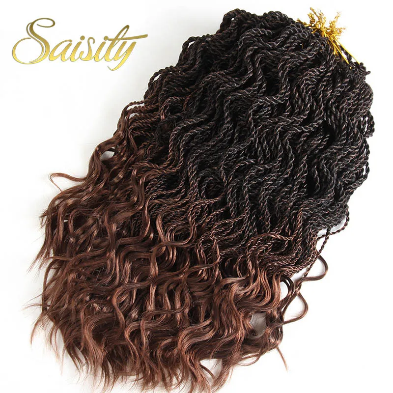 Saisity Senegal Twist Crochet Rambut Ungu Ombre Mengepang Rambut Gelombang Berakhir Sintetis Baru Gaya Tipis Crochet Kepang Jumbo Bundel