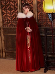 Velour Bridal Cape Burgundy Christmas Cloaks Faux Fur Hooded Wine Red Weddong Accessories Long Wraps