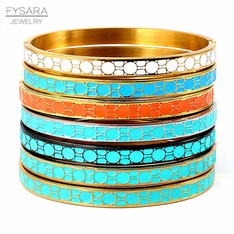 FYSARA Geometry Round Bangles Bracelets for Women Black Blue Enamel Bangles Party Stainless Steel Jewelry