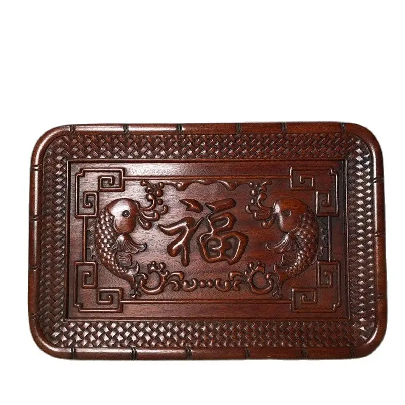 

China Old Beijing Old Goods Redwood Carved Carvings 【Fuyu】Picture The Tea Tray Decorated Square Plate