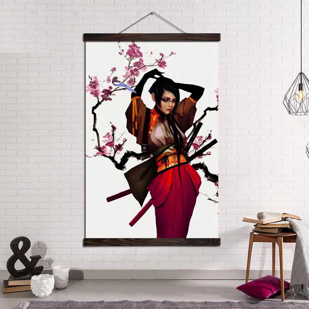 

Wall Art Print and Poster Canvas Painting Modern Pictures for Living Room Decoration Two Sword Female Samurai