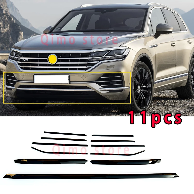 Tiras de malla para rejilla delantera de coche, accesorios ABS para VW Touareg, embellecedor medio, color negro brillante, 2019, 20212022, 2023