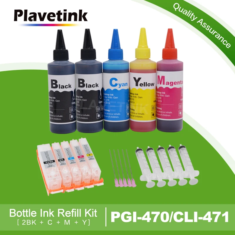 Plavetink PGI-470 470 refillable ink cartridge For CANON PIXMA MG6840 MG5740 TS5040 TS6040 printer + 5 Color Dye Ink 500ml