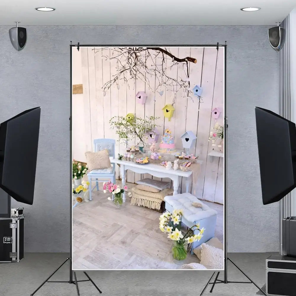 Yeele Srping Patio Scenery Easter Flower Eggs Wood Board Room Decor Background Photography Backdrop Photocall For Photo Studio