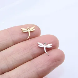 10pcs 10mm Wholesale Stainless Steel High Quality Mirro Polish Dragonfly Charm Pendant DIY Necklace Bracelets Unfading Colorless