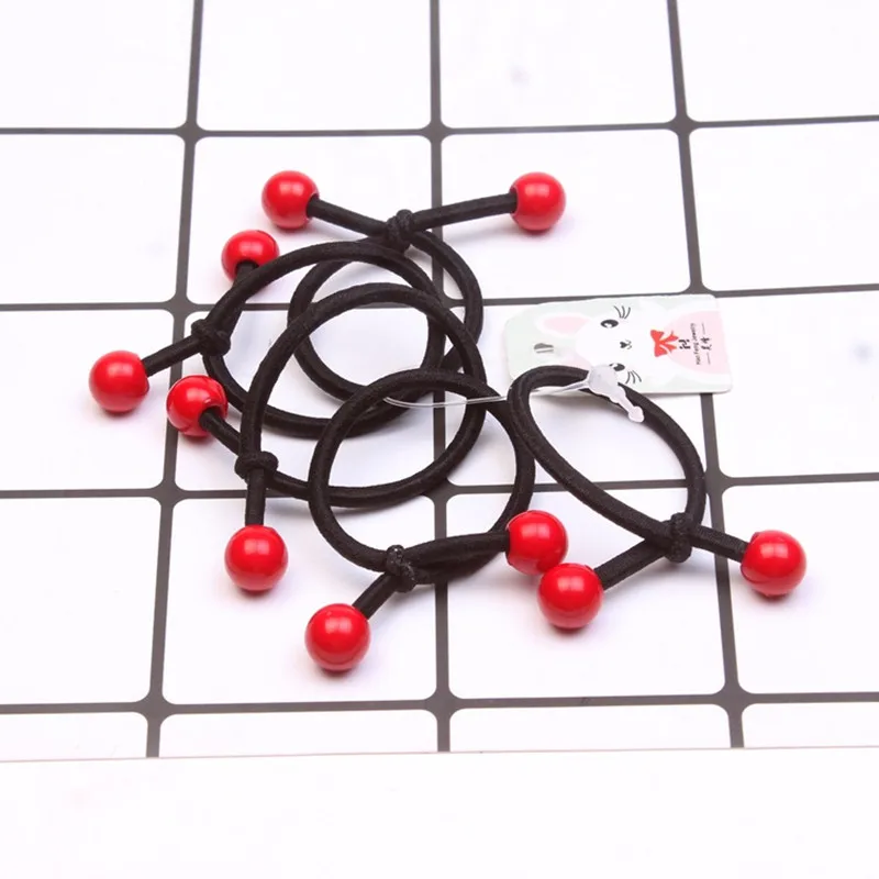 10Pcs/Set Fashion Cute Elastic Hair Bands Red Beads Hair Ties   Ponytail Holder Lovely Heart Mickey Hair Rope Hair Accessories