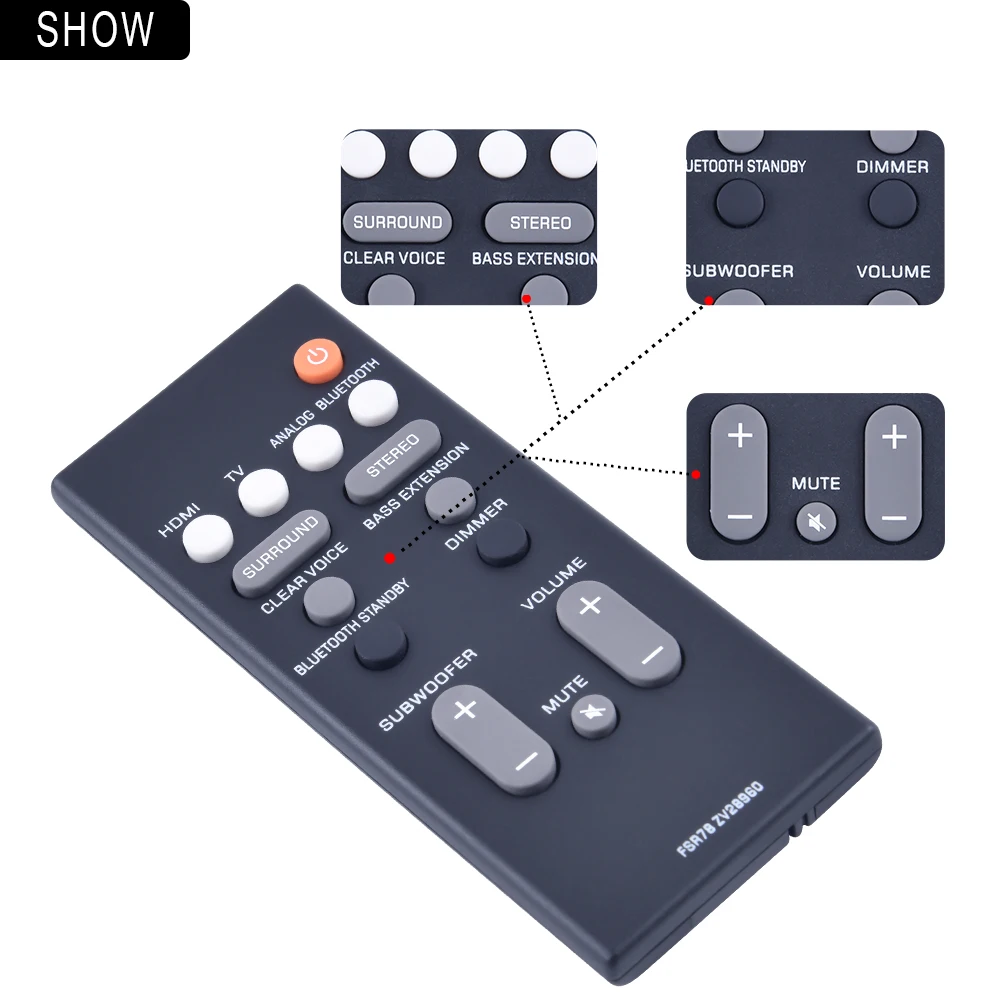 야마하 YAS 106 207 107 ATS 1060 1070 사운드바 시스템, 오디오 스피커 스마트 컨트롤러, 원격 제어 교체, FSR78 ZV28960