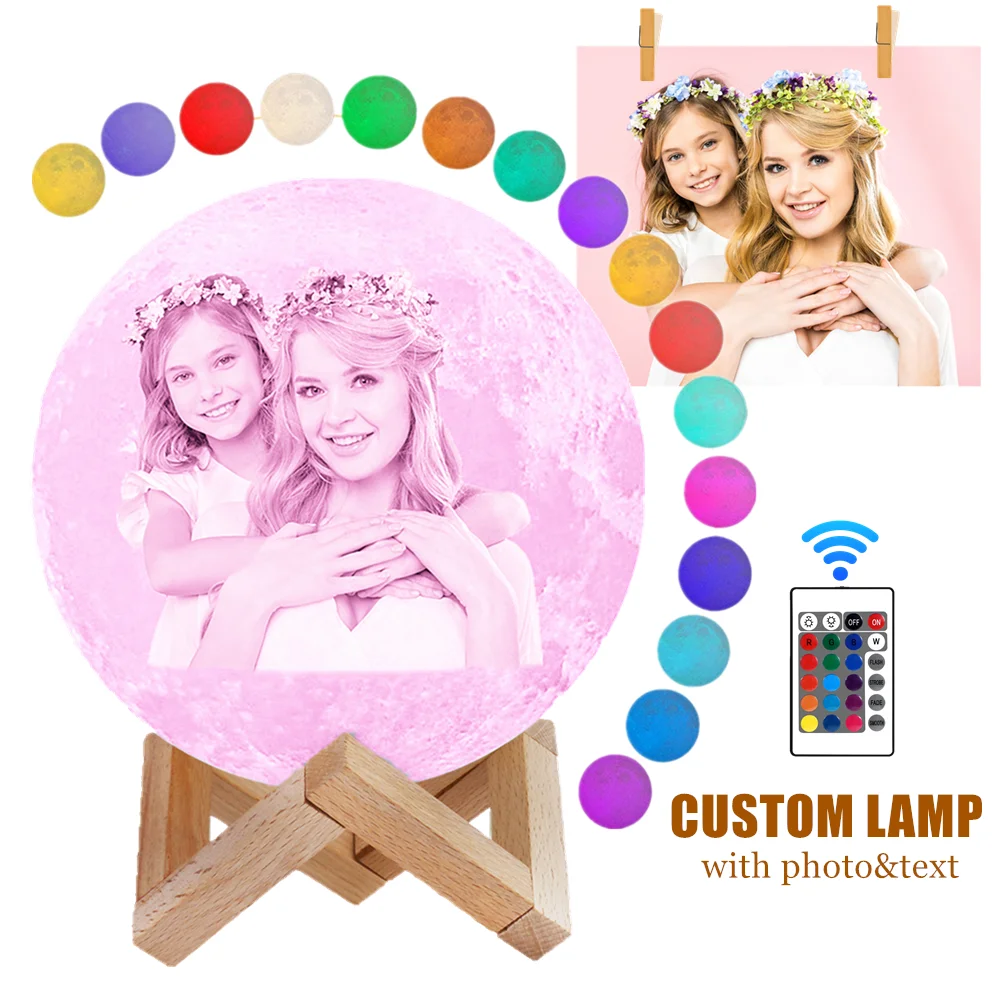 Customized Personality 3D Printing Moon Light 10/12/15/18/20CM Lunar USB Charging Night Lamp Touch/Remote 2/16 Colors Moonlight