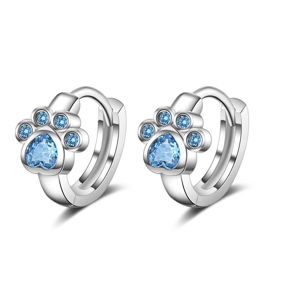 Cute 925 Silver Needle Cat Animal Paw Mark Blue Zircon Stud Earrings For Women Prevent Allergy Jewelry Gift Oorbellen