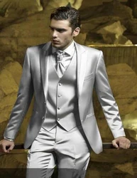 New High Quality Two Button Groom Tuxedos Peak Lapel Groomsmen Best Man Suits Mens Wedding Suits (Jacket+Pants+Vest+Tie)