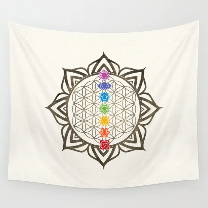 Flower Of Life Chakra Healing Mandala Tapestry Wall Hanging Hippie Tapestries Rugs Home Living Room Dorm Decoration Blanket