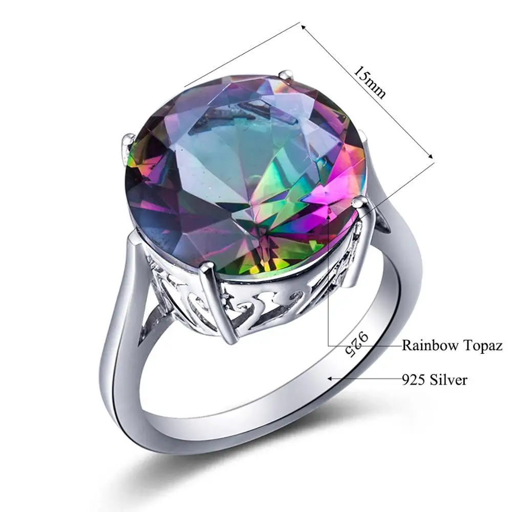 Szjinao 100% Real 925 Sterling Silver Mystic Fire Topaz Rings For Women Men Round Rainbow Zircon Ring Birthstone Jewelry Gifts