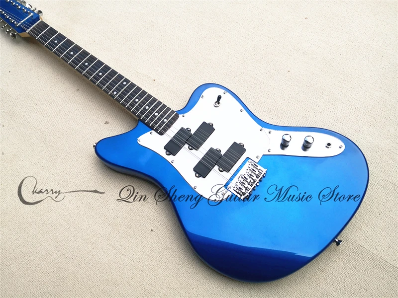 Order booking 12 strings electric guitar,juga guitar,metal blue basswood body,white pickguard,chrome bridge