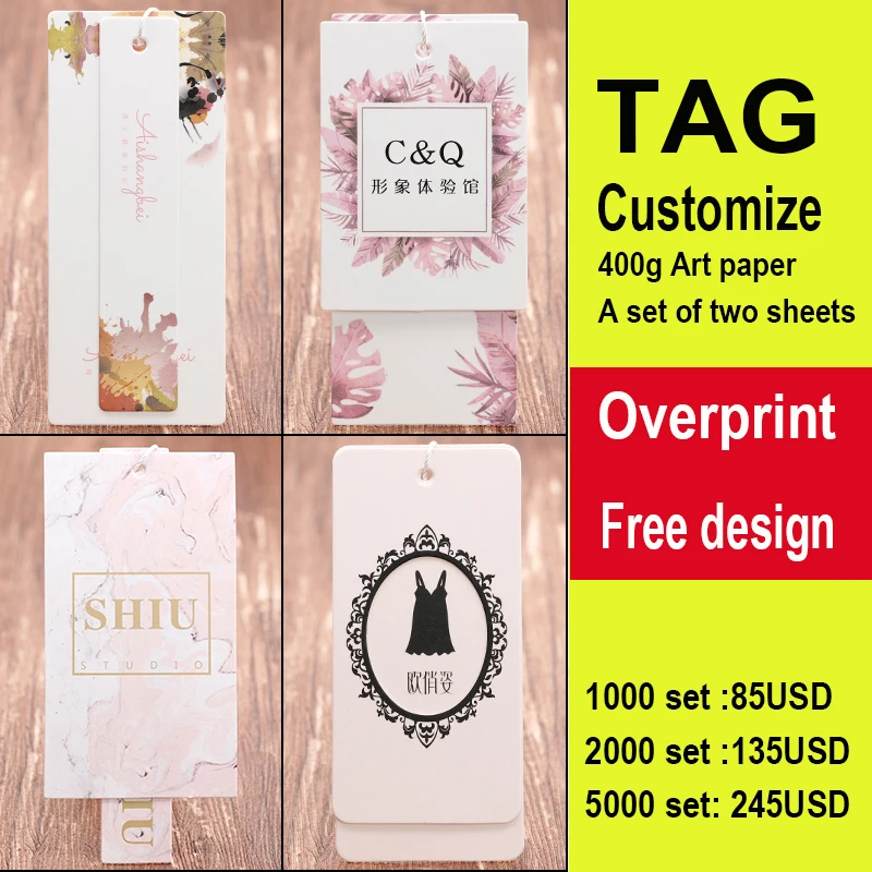 

Tag Customize 400g Art Paper A Set of Two Sheets Overprint Wedding dress sewing tag Label/printed tags MQQ1000set Free Shipping