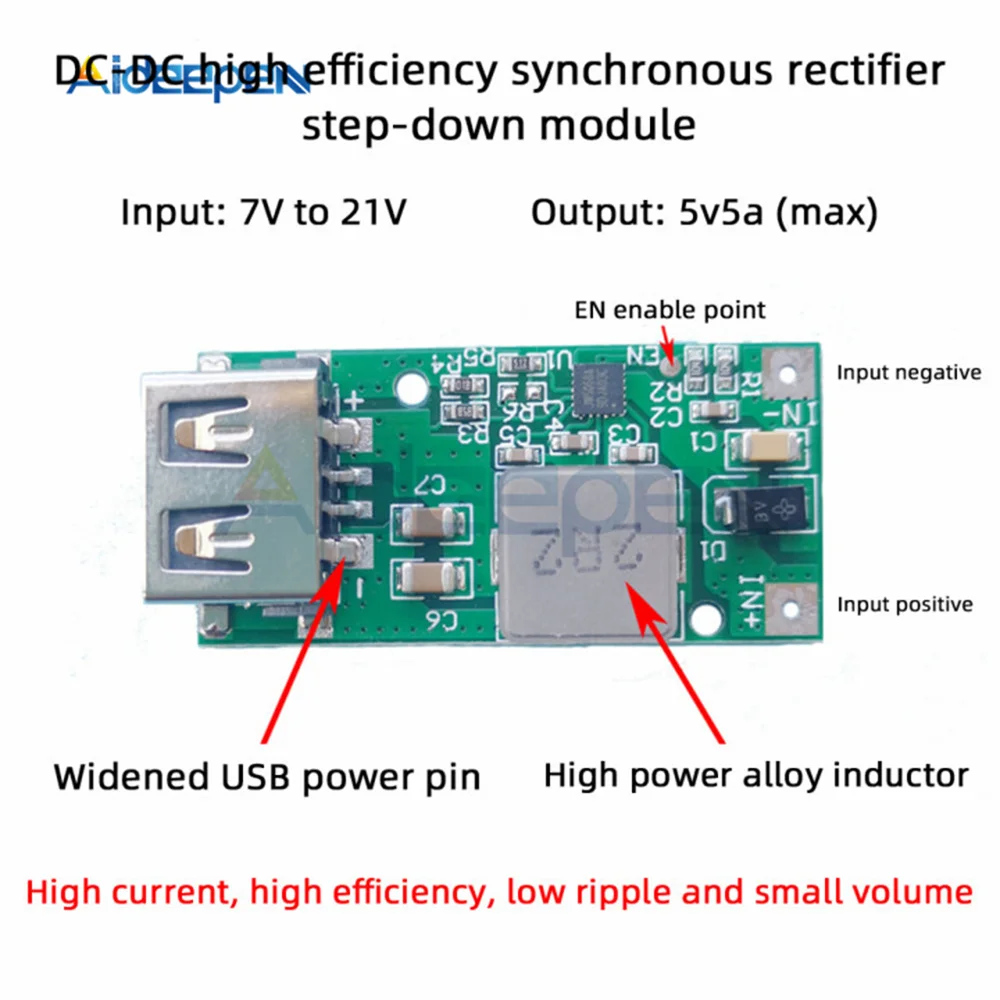 DC 7-21V to 5V 5A USB DC-DC Step Down Voltage Regulator Module Power Converter Supply for Phone Car Charging