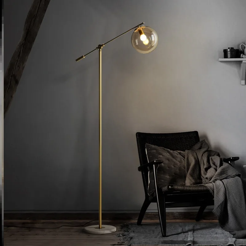Nordic  Marble Base Glass Floor Lamp Modern E27 Frosted Glass  Standing Simple Corner Standing Lamp Corner Light Reading Light