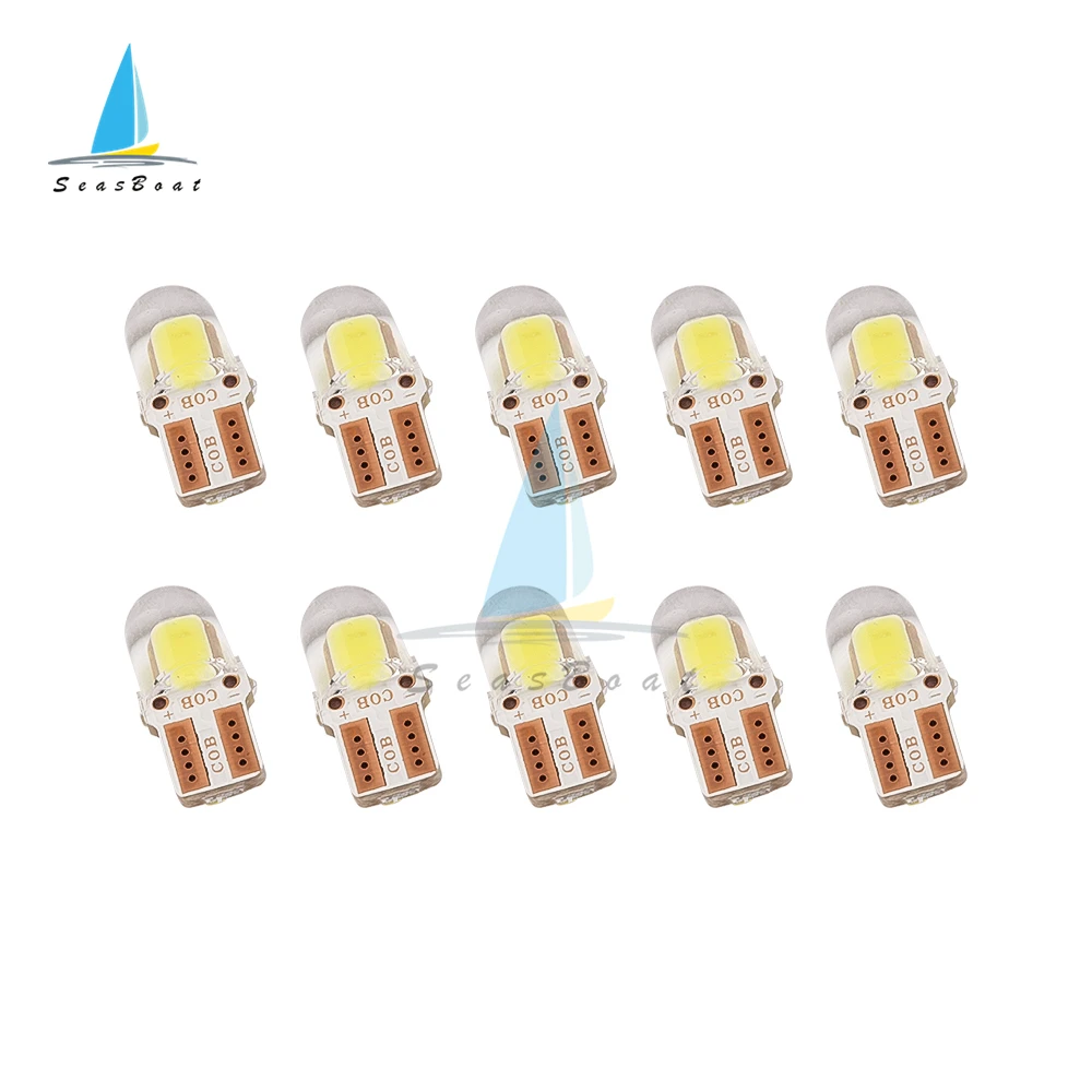 10pcs lampadine per auto bianco T10 LED W5W COB Canbus cruscotto luce targa in Silicone luce DC 12V indicatore di larghezza lampada