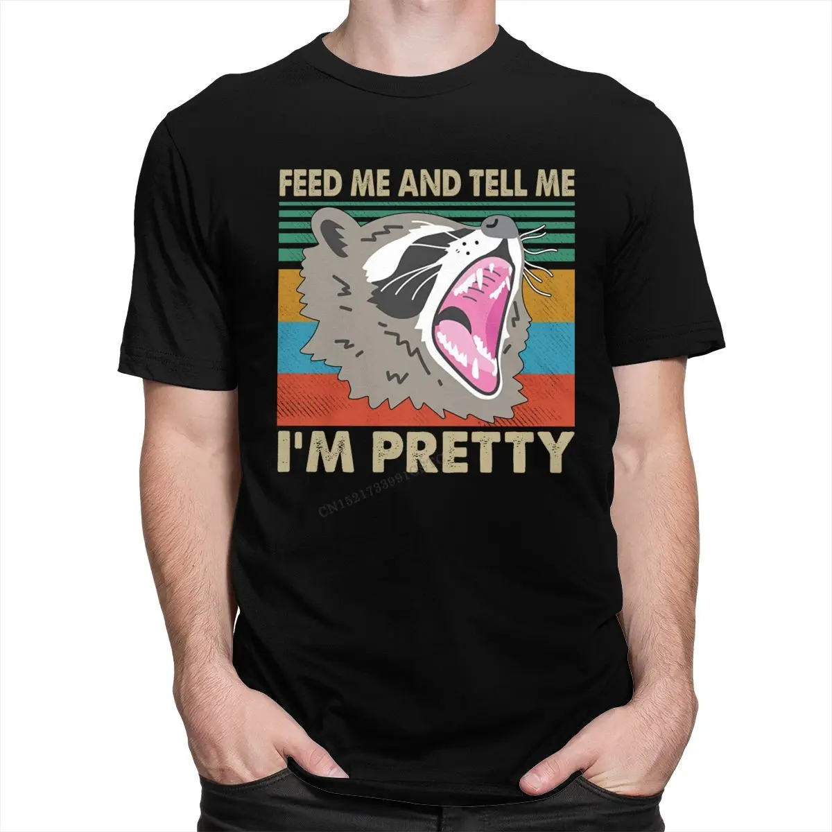 Vintage Feed Me Tell Me I'm Pretty Raccoon Top T Shirt Men Camisas Hombre O-Neck Cotton T-Shirt Angry Trash Pa Tee Top Clothing