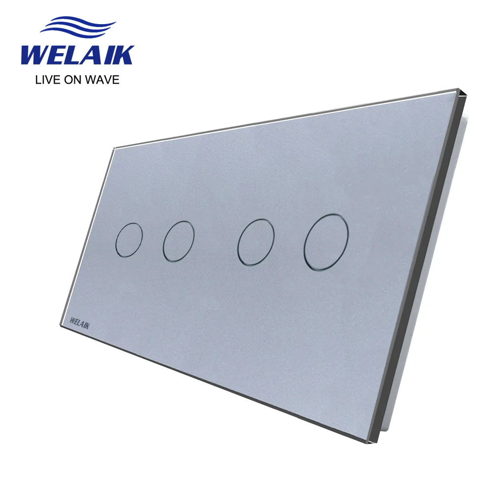 WELAIK  EU 2Frame 151*80mm 2Gang 1Gang LED Light Wall Touch Switch White Crystal Tempered Glass Panel Only DIY Parts  A2922W1