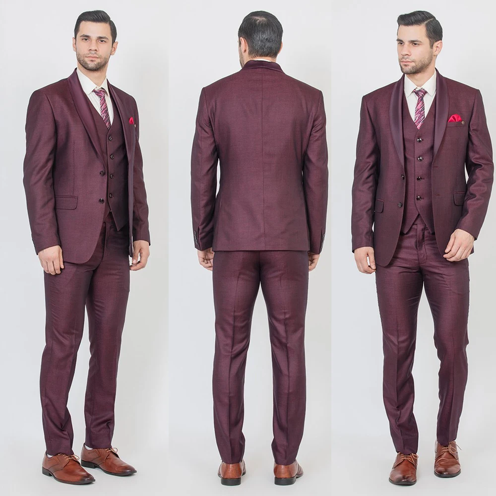 

Tailor Made Burgundy Jacket For Wedding Men Suits Handsome Man Costume 3 Piece Suit Set Perfomance Tuxudos Best Man Trouser Suit