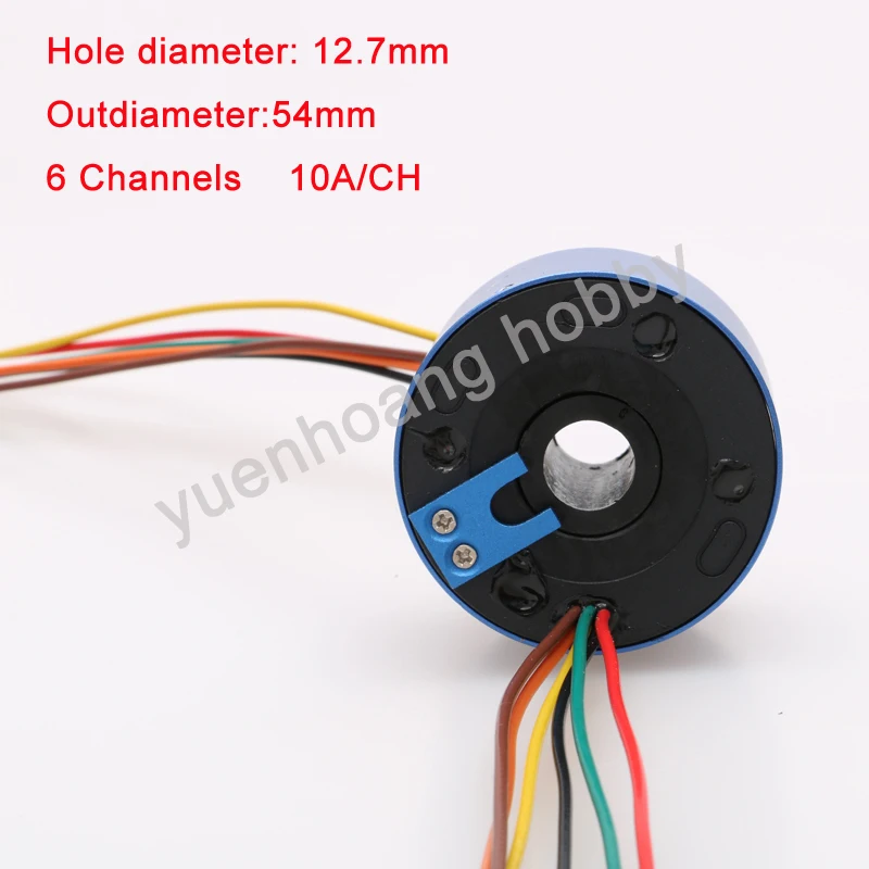 Hole Dia12.7mm Hollow Shaft Slip Ring  Dia 54mm 6CH 10A Through Bore Slipring Collector Connector Rotating Electronic Brush