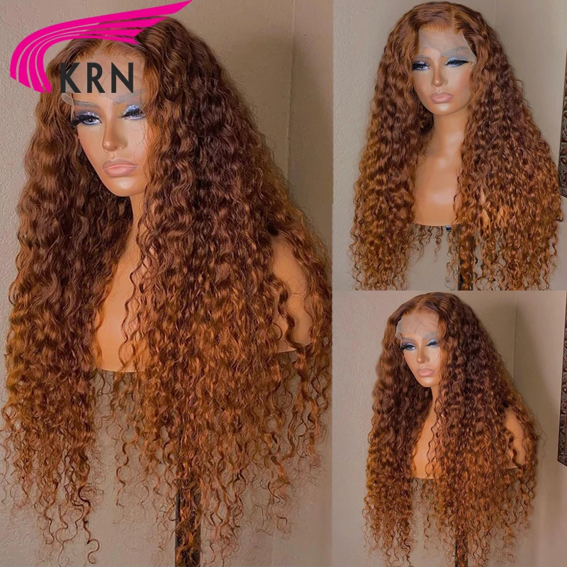 Dark Ginger Curly 4x4 Closure Wig with Middle Part Ginger Brown Peruvian Hair Wig Pre-Plucked 13x4 Transparent Lace Wig