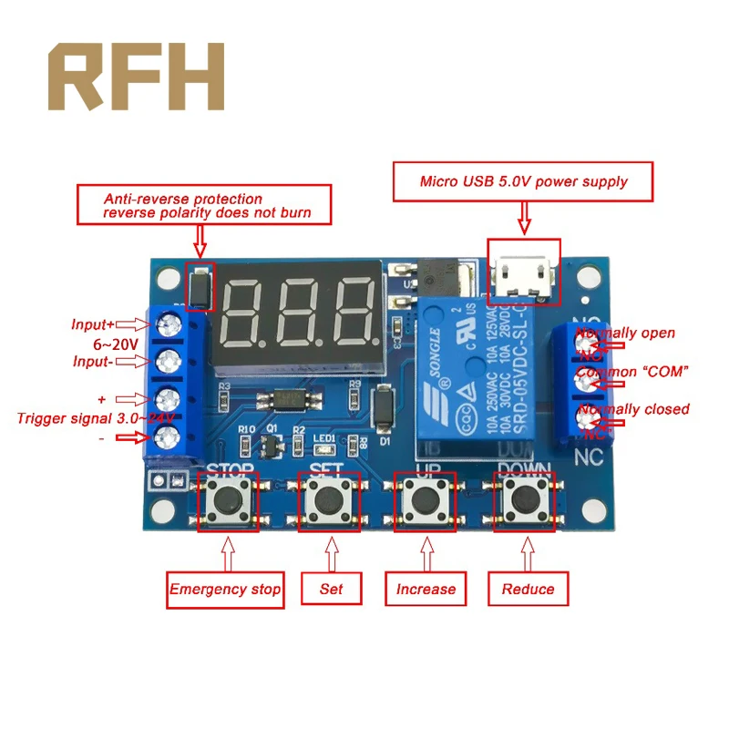 6-20V Relais Module Switch Trigger Vertraging Circuit Timer Cyclus Verstelbare 828 Promotie Met Micro Usb 5.0V Voor Power Ondersteuning