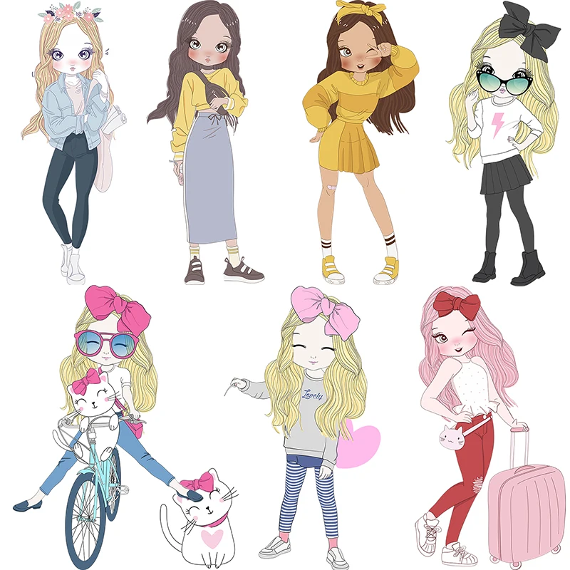 

QC551 Cute Fashion City Girl Cartoon Sweetheart Girl Wall Stickers For Girls Laptop Gift Car Hood Decals