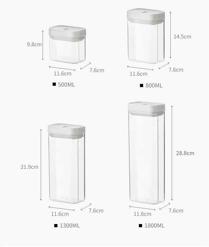 Food Storage Tank Plastic kitchen Storage Jar Box Refrigerator Noodle Multigrain Storage Plastic Container 1800/1300/800/500ML