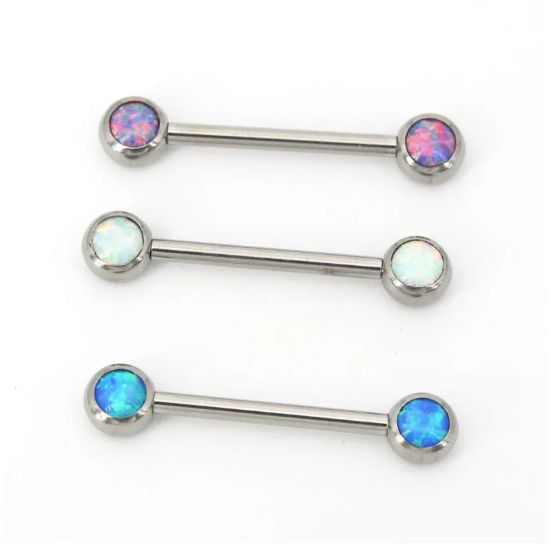 1Pc Titanium Opal 14G Internally Thread Sexy Mamilo Piercings Tongue Barbell Piercings Jewelry Nipple Shiled Bars Piercing