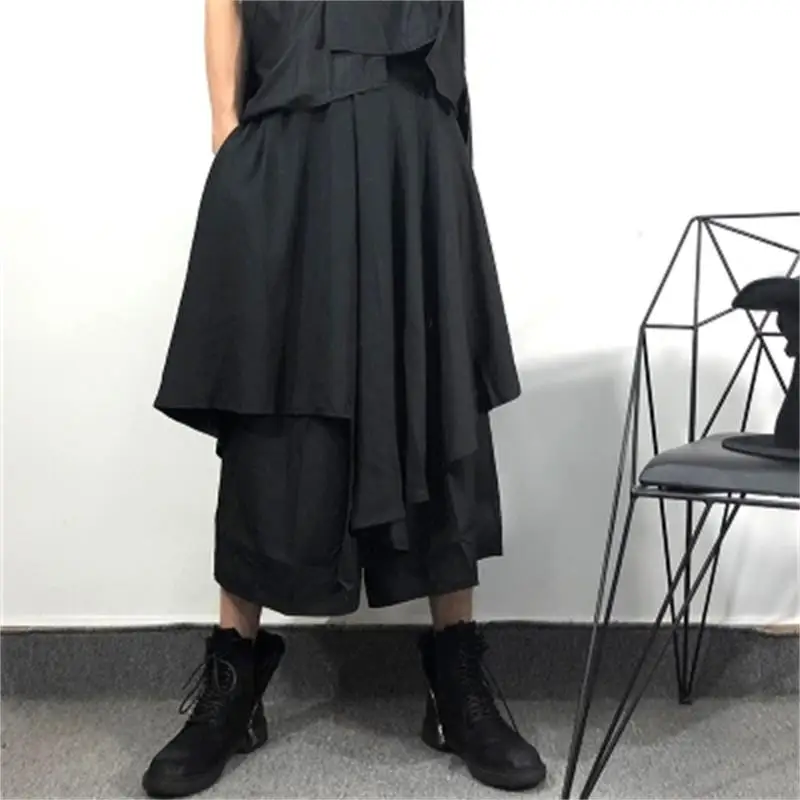 Men's Wide-Leg Pants Spring And Autumn New Asymmetric Personality Korean Version Of The Japanese Singer Leisure Seven Pants