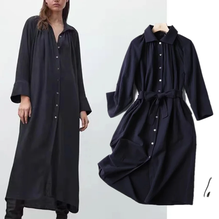 

Jenny&Dave Autumn Fashion Dress Women Indie Folk Vintage Vestidos Cotton And LInen Sashes Midi Dress Women England Simple Solid