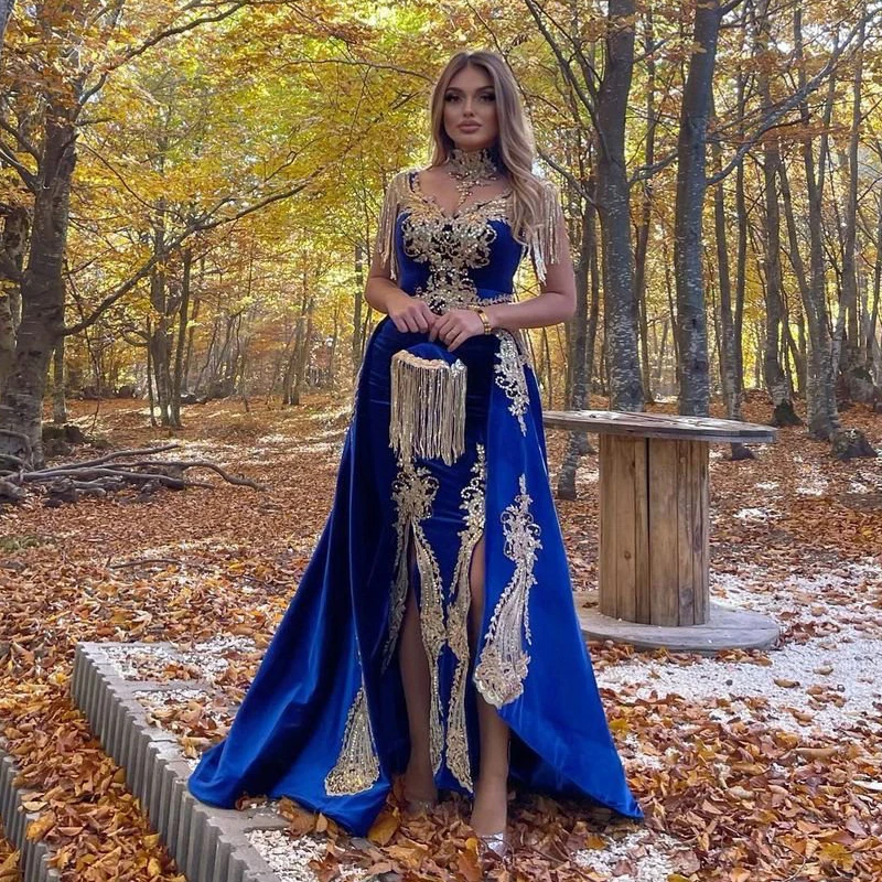 Eightale Karakou Algerien Arabic Evening Dresses Customized Velvet Caftan Prom Gowns Kaftan Mermaid Embroidery Party Dress