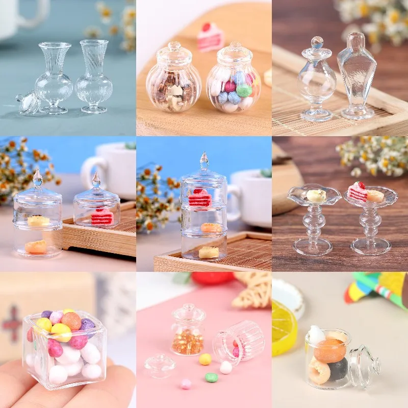 

1:12 Dollhouse Miniature Mini Doll Accessories Toys Transparent Candy Fruit Jar Candy Bottle Model Families Gift