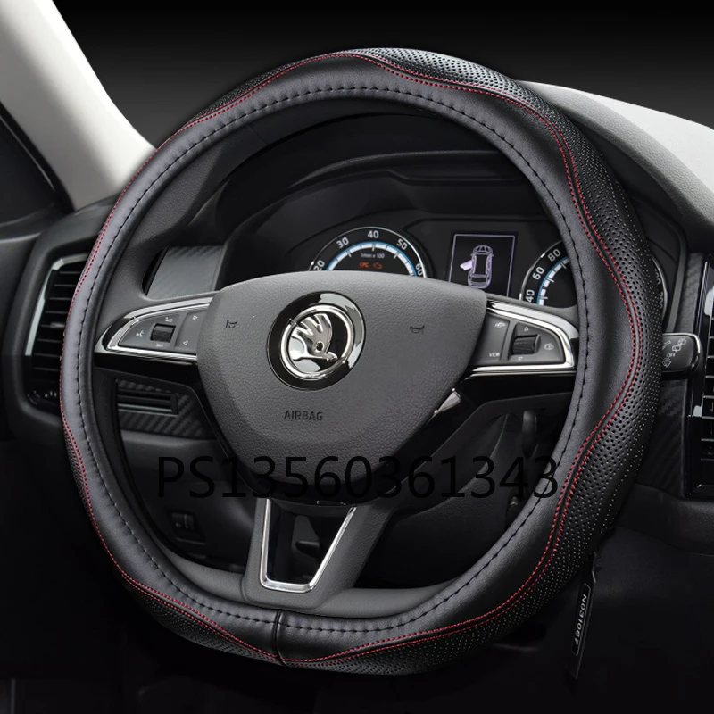 For Skoda steering wheel cover leather Octavia Combi Kodiak Kamiq Rapid Karoq car grip cover