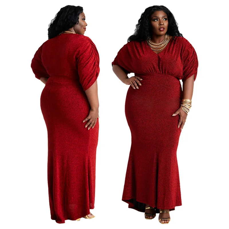 

LISM 5XL Temperament Long Party V Collar Fashion Big Size Dress Sexy Women Party Night Club lady 2020 plus size dress elegant
