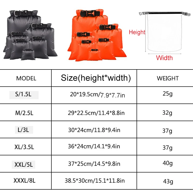 방수 드라이 백, 래프팅 강 트레킹 수영 보관 파우치, 보트 플로팅 카약 배낭, 캠핑 하이킹 가방, 세트당 6 개