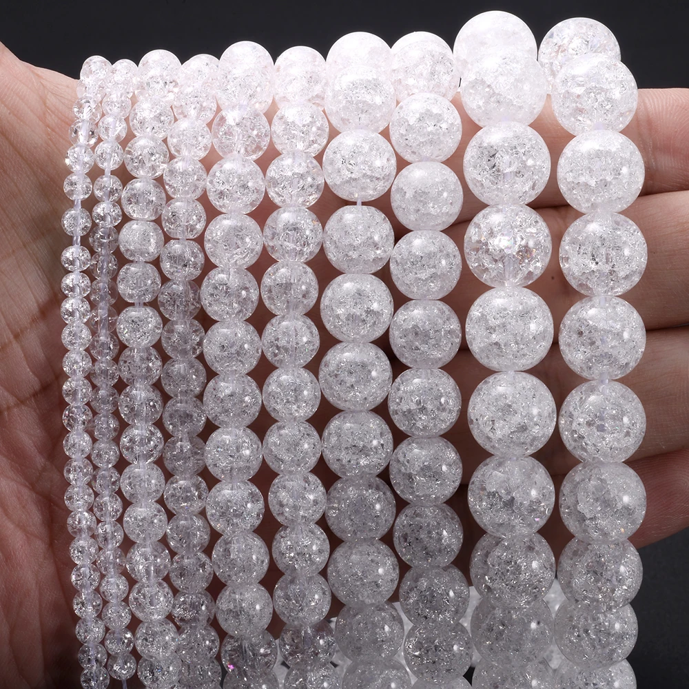 White Cracked Crystal Beads Natural Stone Beads for Jewelry Making DIY Bracelet Necklace Charms Accessories  4/6/8/10/12mm