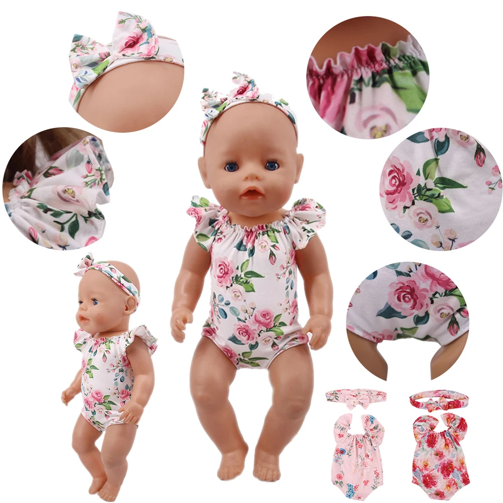 Artesanal maiô + bandana para 43 cm bebê nascido boneca roupas acessórios americano 18 Polegada menina nossa geração bebe renascer