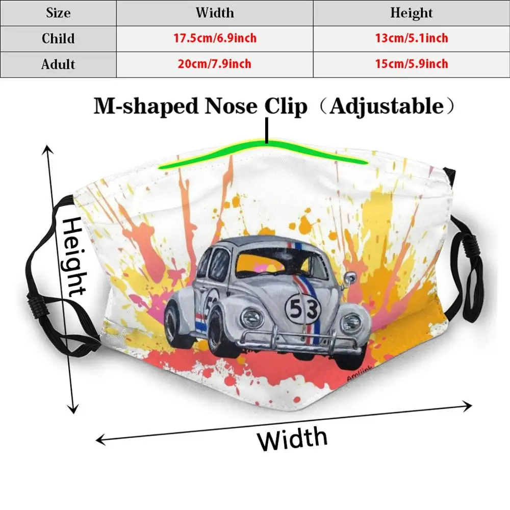 Cox Herbie Funny Print Reusable Pm2.2582 Filter Face Mask Car Vintage Choupette Color Stains Trend Splash Ink