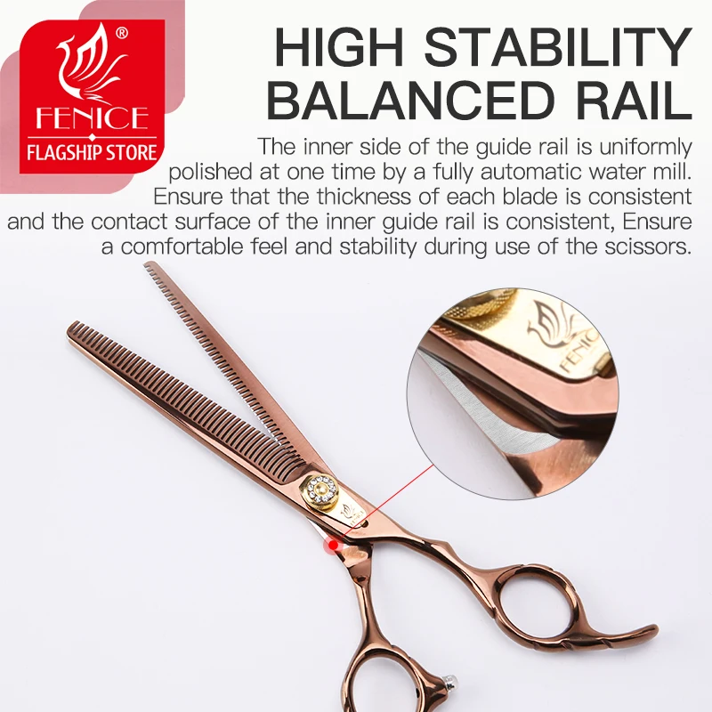 Fenice Professional High Quality 7.0 inch Double Side Scissors for Pet Dog Grooming Thinner Thinning Rate 20-30%