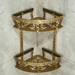 Nail Free Bathroom Shelves Antique Brass Wall Mounted Shower Corner Shelf Towel Hooks Basket Bathroom Accessories Towel Holder