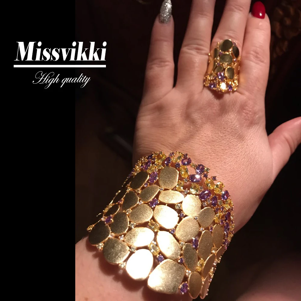 Missvikki New Hot 3PC Bracelet Ring Earring Set For Women Bridal Wedding Shiny Cubic Zircon Dubai PARTY WEDDING Jewelry BOHO