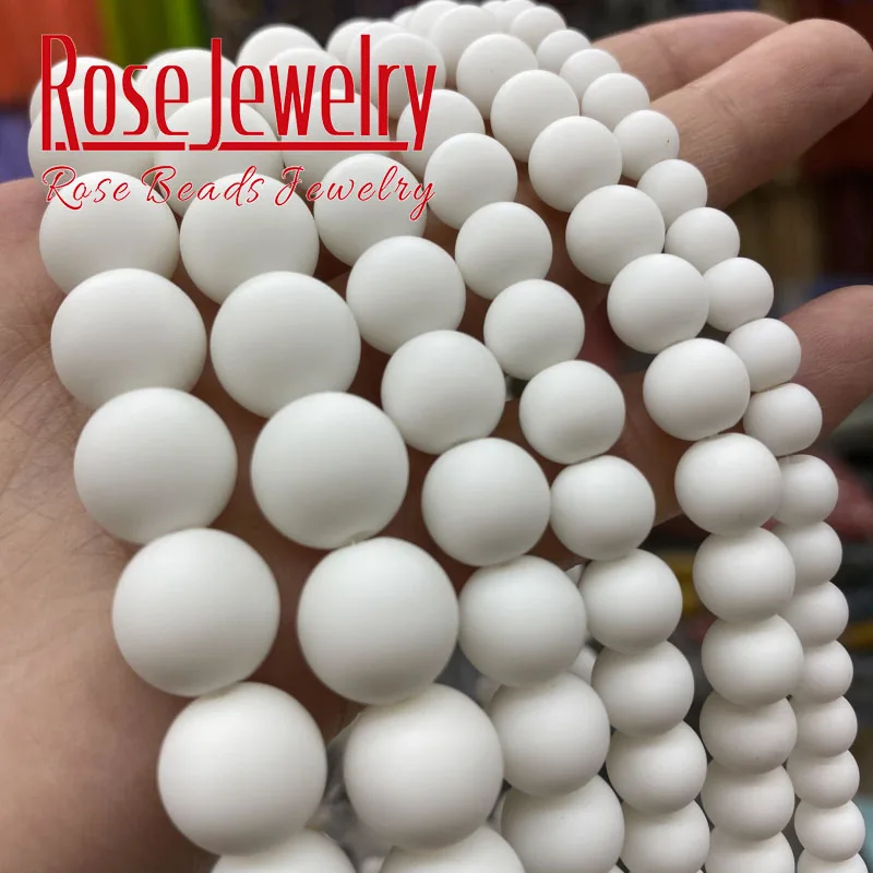 AAA+ Natural Matte White Agates Beads Dull Polish White Onyx Round Stone Beads For Jewelry Making Charms Bracelets 15\