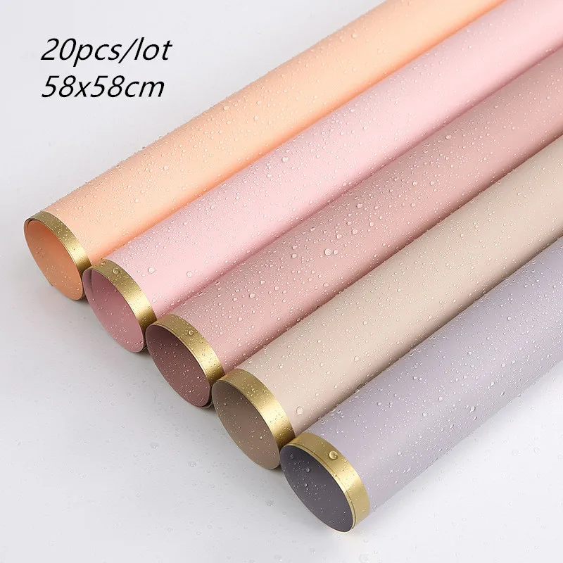 

20pcs Gold Frame Rose Flower Wrapping Paper Waterproof Gift Wrap Florist Bouquet Wrapping Paper 58x58cm