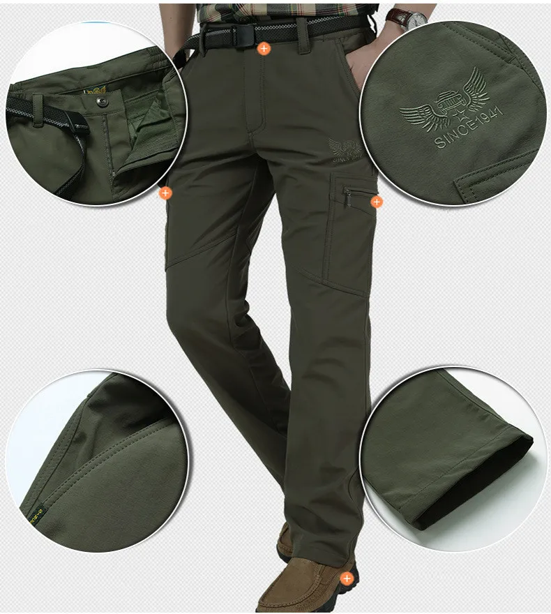 Winter Thick Fleece Warm Stretch Causal Pants Men SoftShell Waterproof Thermal Warm Cargo Pants Tactical Long Trousers