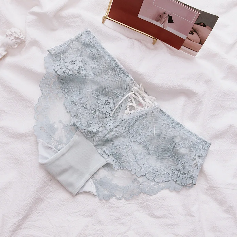 New Sexy Lace Ribbon Breathable Women Panties Low Waist Hollow Transparent Exquisite Flower Gentlewoman Style Underwear Breifs