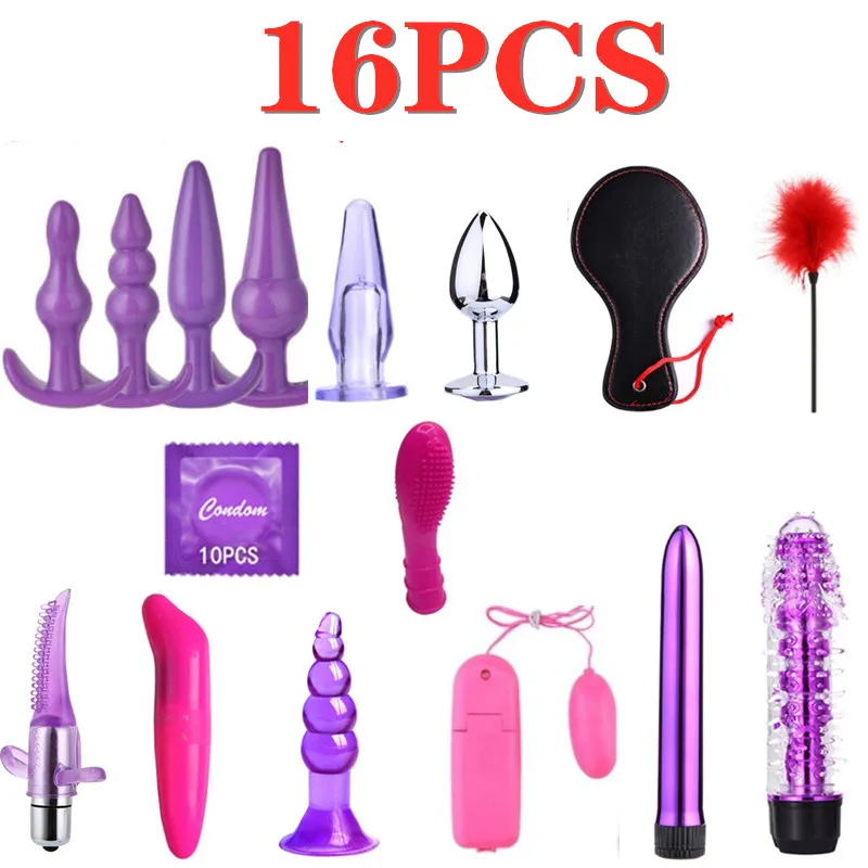 22Pcs BDSM Gear Kit Adult Handcuff Sex Toys For Couples G-Spot Vaginal Stimulate Anal Butt Plug Vibrator Dildo Sex Bondage Set