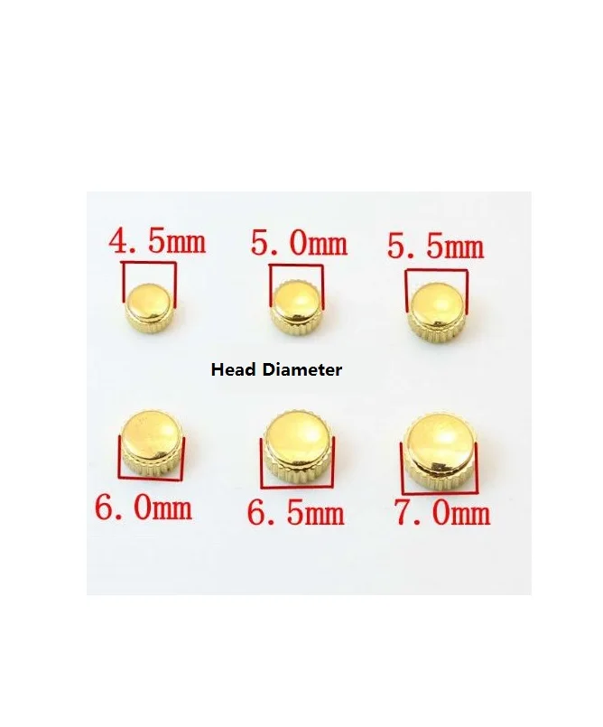 3.5mm 4mm 4.5mm 5mm 5.5mm 6mm 6.5mm 7mm Head Diameter Gold Color Watch Crown with Flat Tube W7548